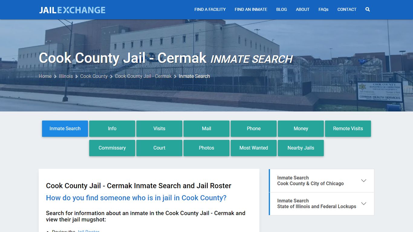 Cook County Jail - Cermak Inmate Search - Jail Exchange